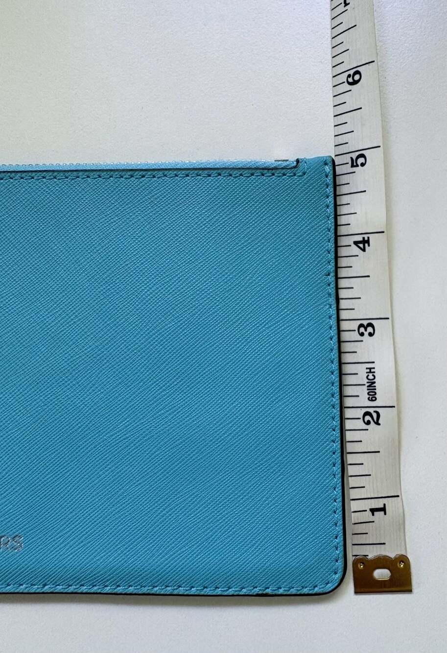 Michael Kors Saffiano Leather Zip Pouch Wristlet in Aquamarine Like New - Picture 5 of 6